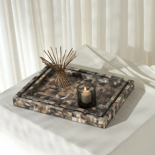 Lori Resin Tray in Antique Green and Horn (Set of 2)