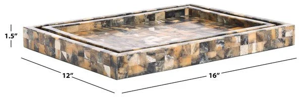 Lori Resin Tray in Antique Green and Horn (Set of 2)