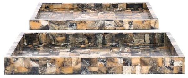 Lori Resin Tray in Antique Green and Horn (Set of 2)