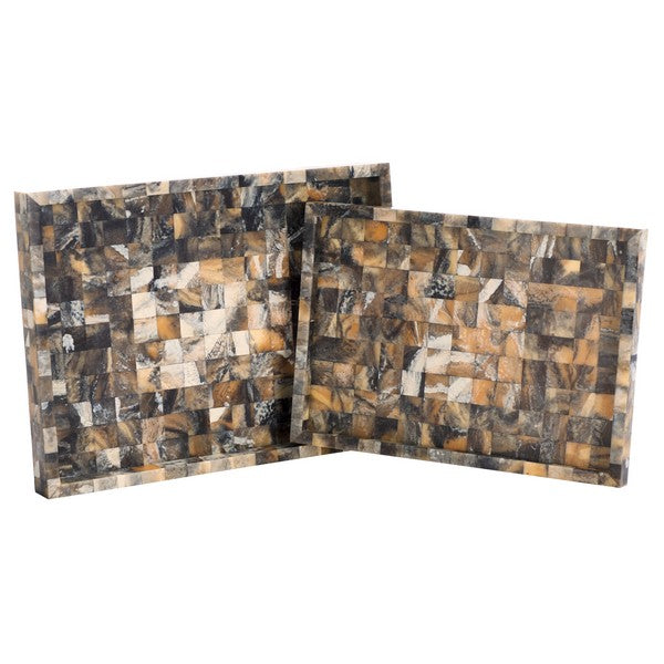 Lori Resin Tray in Antique Green and Horn (Set of 2)