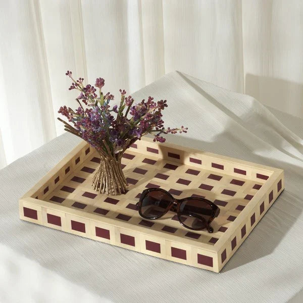 Sati Resin Tray in Yellow and Burgundy