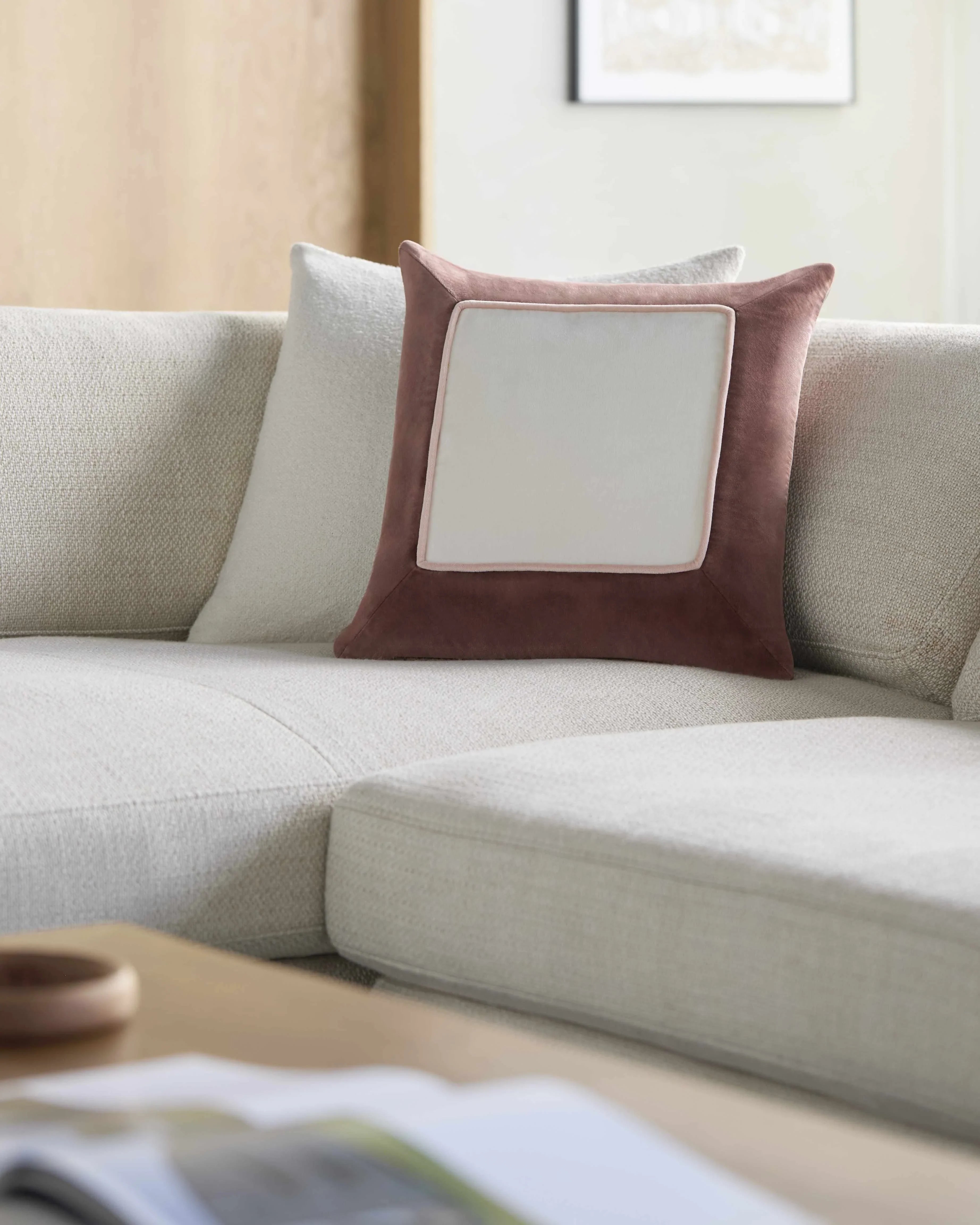 Rahiq Cotton Throw Pillow in Off White Center and Brick Red Border