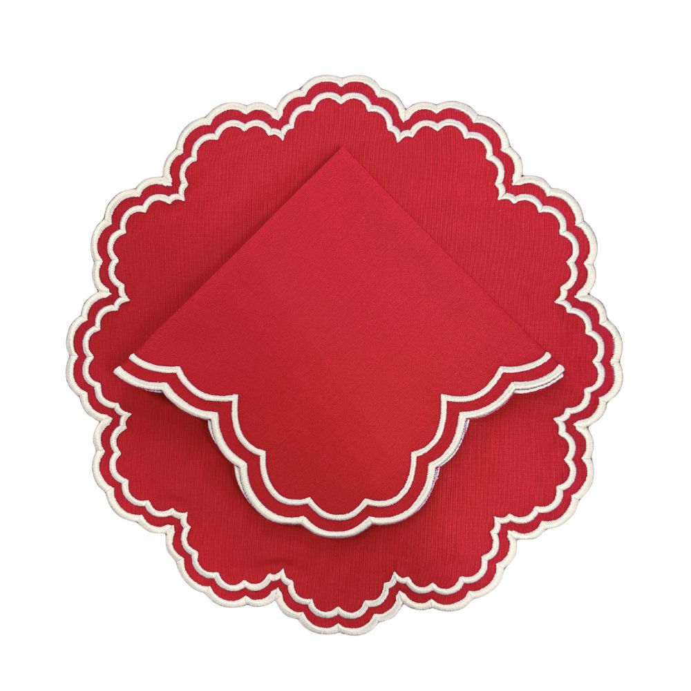Bettina Scalloped Red Napkin (Set of 4)