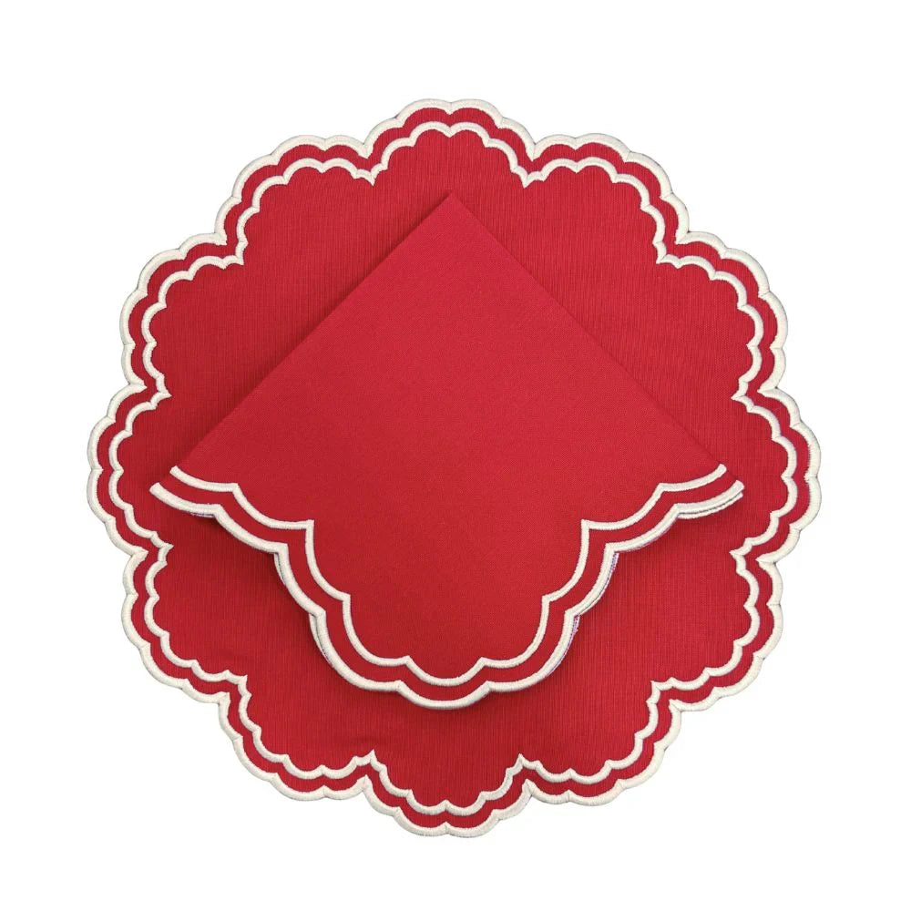 Bettina Scalloped Red Napkin (Set of 4)