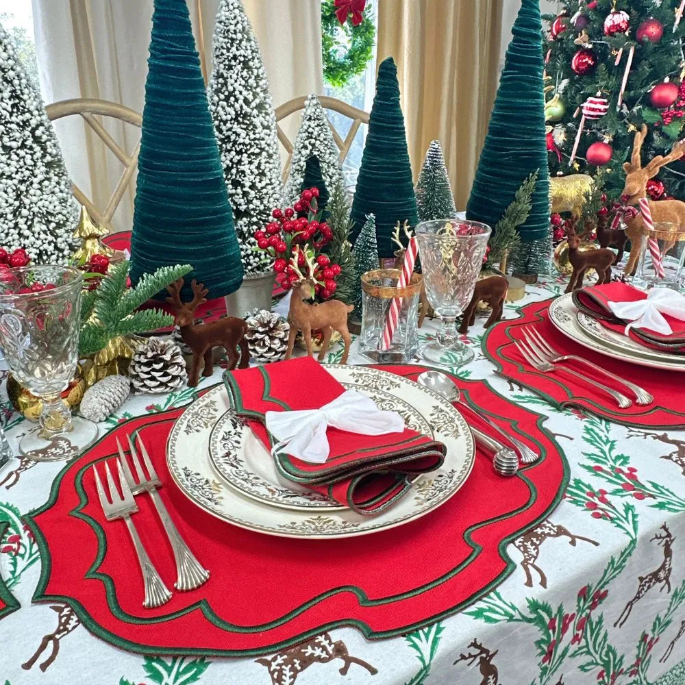 Enchanted Christmas Reindeer Block Print Tablecloth