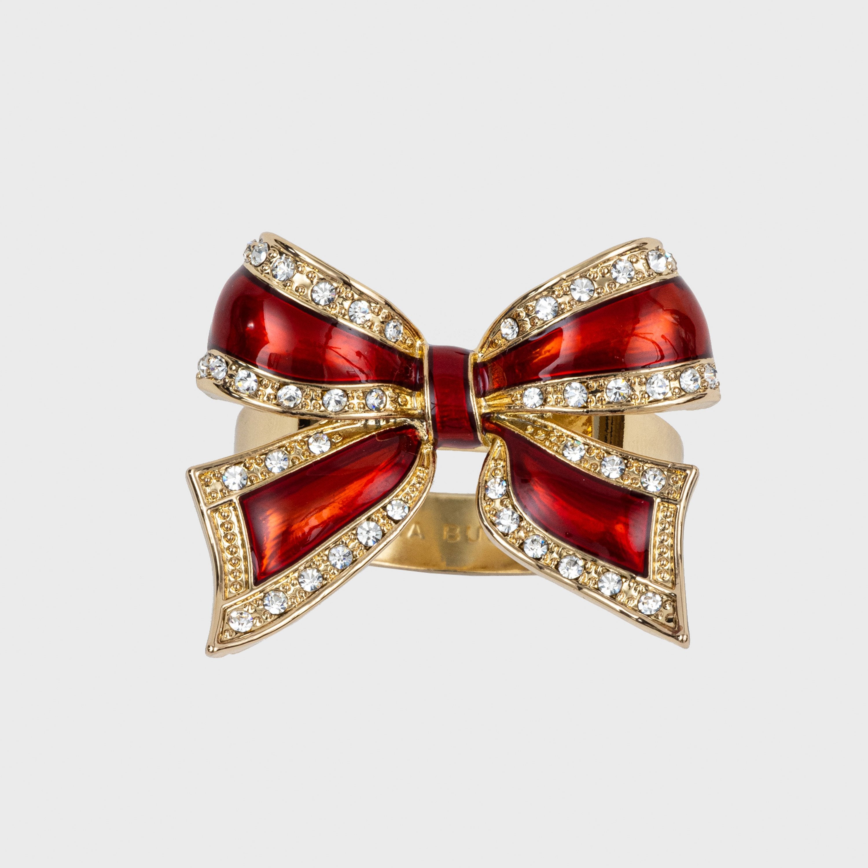 Enamel bow skinny napkin rings, red, set of four