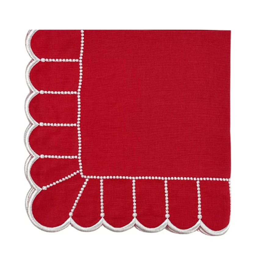 Pippa Red with White Embroidery Linen Napkin (Set of 4)