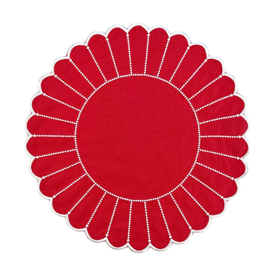 100% Linen - Studio Collection: Pippa Placemat - Red/White (Set of 4)