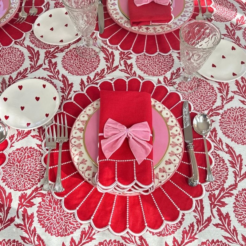 100% Linen - Studio Collection: Pippa Placemat - Red/White (Set of 4)