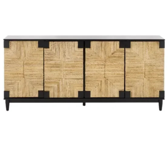 Roseanne Wood Frame Sideboard in Black and Natural - The Mayfair Hall