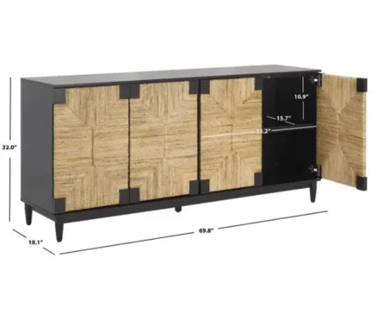 Roseanne Wood Frame Sideboard in Black and Natural - The Mayfair Hall