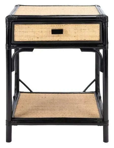 Roya Rattan Nightstand in Black and Natural - The Mayfair Hall