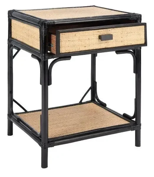 Roya Rattan Nightstand in Black and Natural - The Mayfair Hall