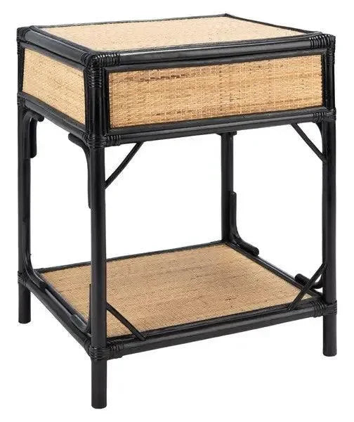 Roya Rattan Nightstand in Black and Natural - The Mayfair Hall