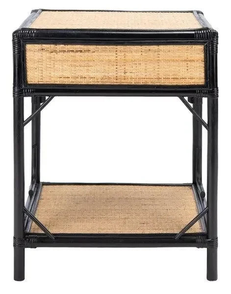 Roya Rattan Nightstand in Black and Natural - The Mayfair Hall