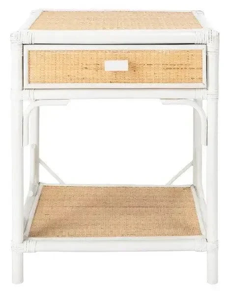 Roya Rattan Nightstand in White and Natural - The Mayfair Hall