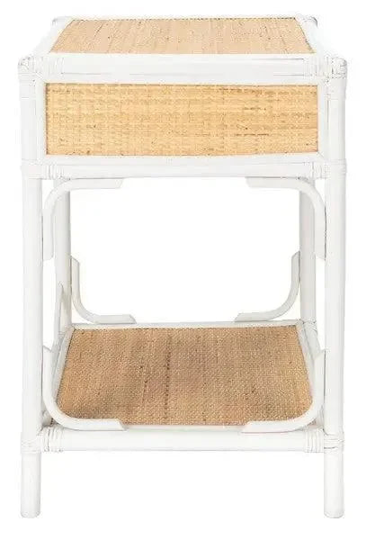 Roya Rattan Nightstand in White and Natural - The Mayfair Hall