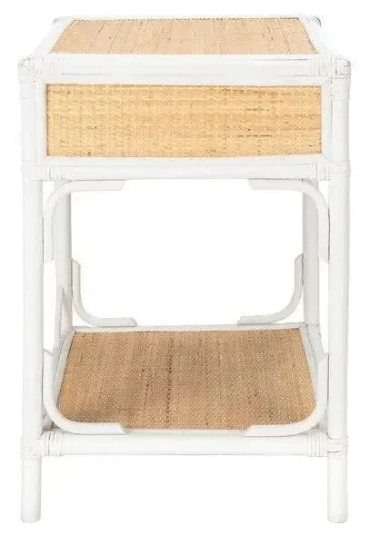Roya Rattan Nightstand in White and Natural - The Mayfair Hall