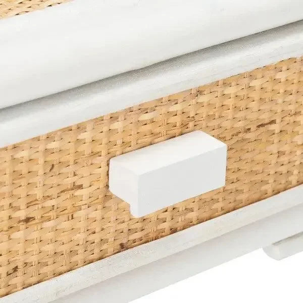 Roya Rattan Nightstand in White and Natural - The Mayfair Hall