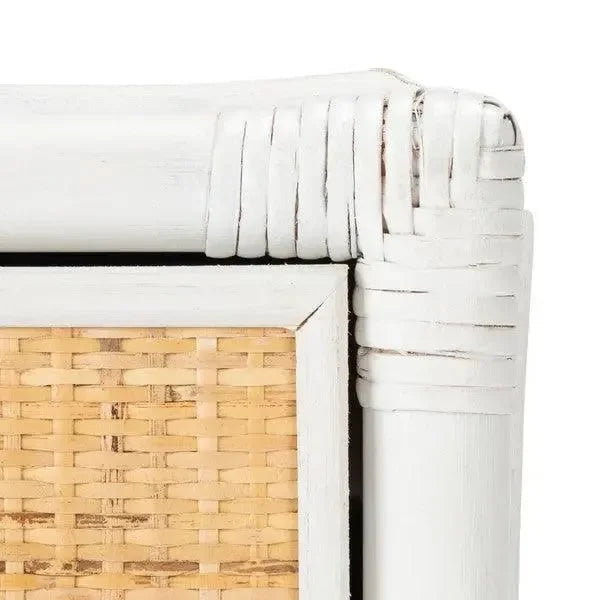 Roya Rattan Nightstand in White and Natural - The Mayfair Hall