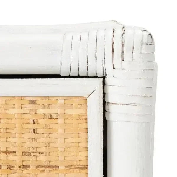 Roya Rattan Nightstand in White and Natural - The Mayfair Hall