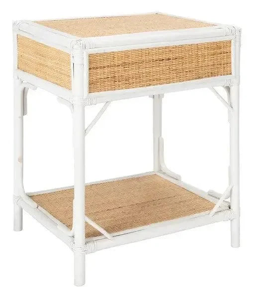 Roya Rattan Nightstand in White and Natural - The Mayfair Hall