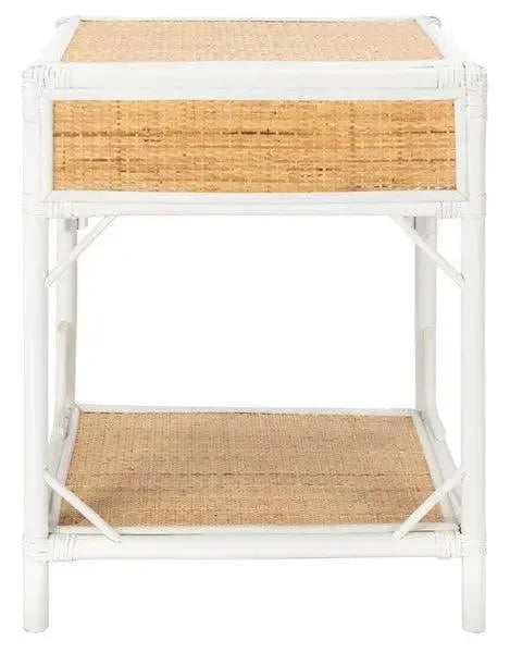 Roya Rattan Nightstand in White and Natural - The Mayfair Hall