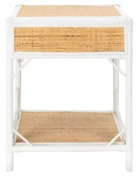 Roya Rattan Nightstand in White and Natural - The Mayfair Hall