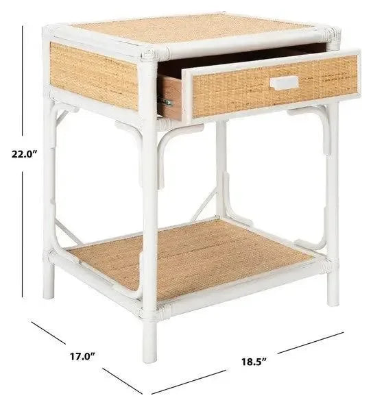 Roya Rattan Nightstand in White and Natural - The Mayfair Hall
