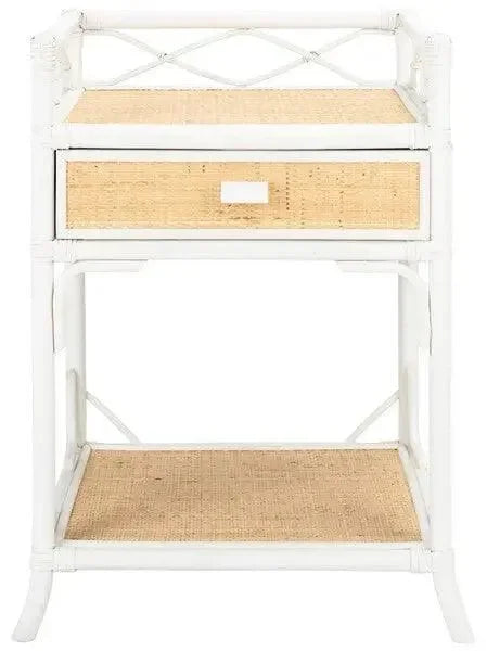 Rumi Rattan Nightstand in White and Natural - The Mayfair Hall