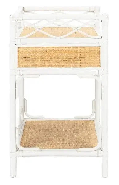 Rumi Rattan Nightstand in White and Natural - The Mayfair Hall