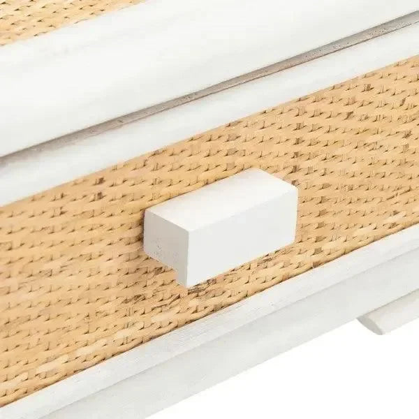 Rumi Rattan Nightstand in White and Natural - The Mayfair Hall