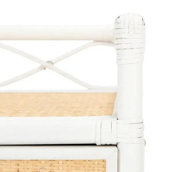 Rumi Rattan Nightstand in White and Natural - The Mayfair Hall