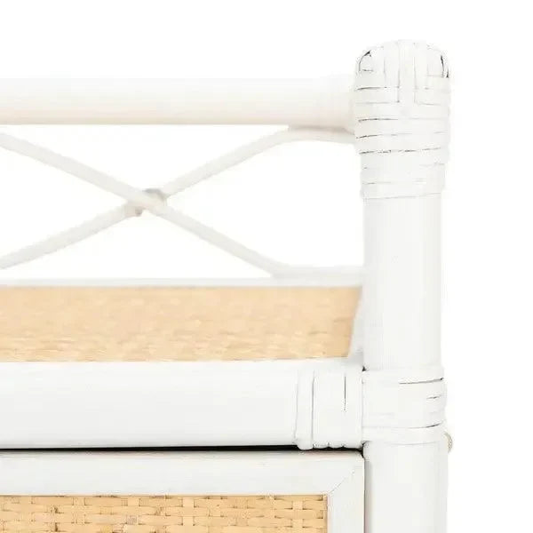 Rumi Rattan Nightstand in White and Natural - The Mayfair Hall