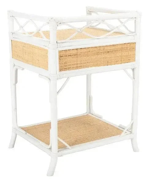 Rumi Rattan Nightstand in White and Natural - The Mayfair Hall
