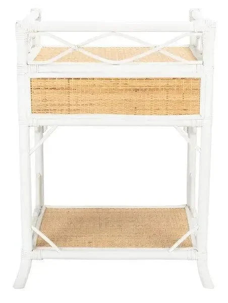 Rumi Rattan Nightstand in White and Natural - The Mayfair Hall