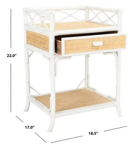 Rumi Rattan Nightstand in White and Natural - The Mayfair Hall