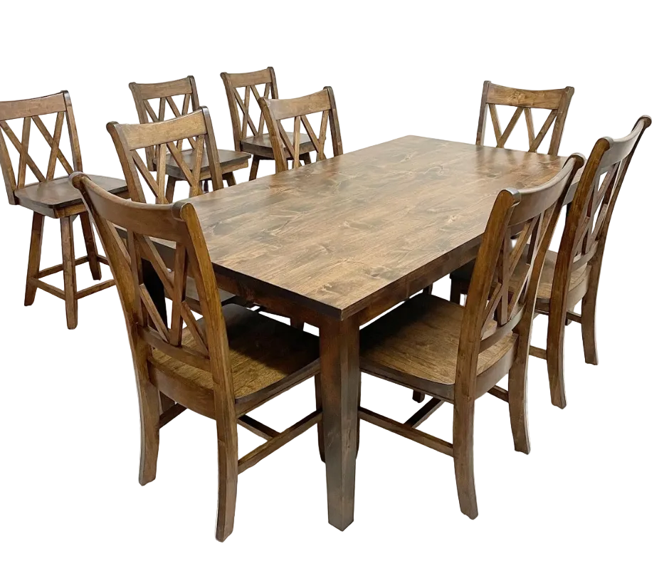 6' L x 42" W Rustic Alder Shaker Dining Table with 6 Double Cross back Chairs