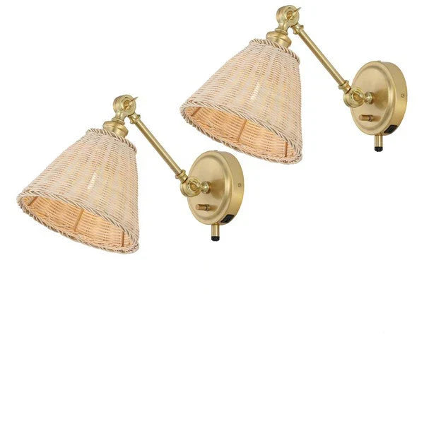 Oswynn Wall Sconce in Brass with Rattan Shade (Set of 2)