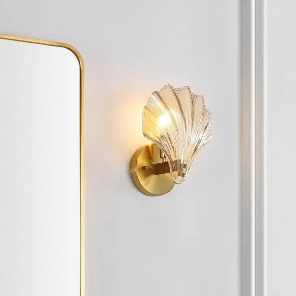 Sirena Wall Sconce in Brass with Amber Glass Shell (Set of 2) - The Mayfair Hall