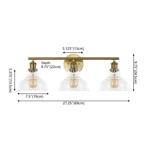 Calyna Wall Sconce 3 Lighting in Brass Gold with Glass Shades