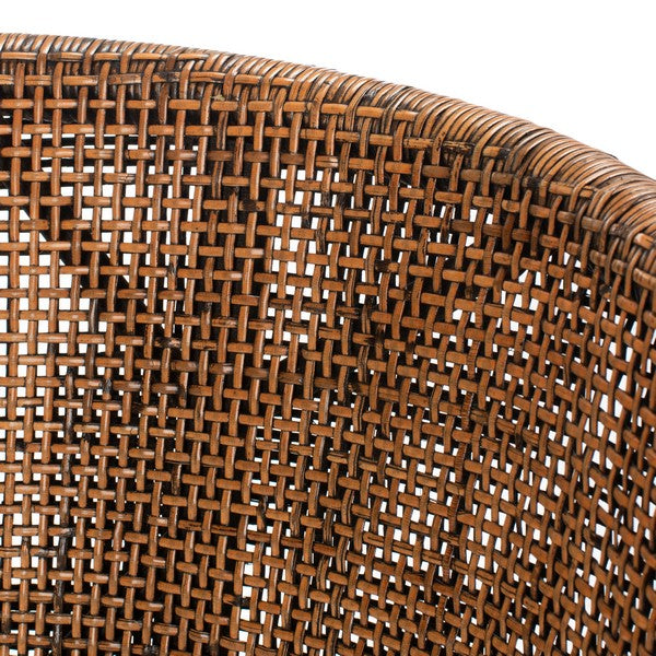 Brando Wood Bar Stool in Black and White with Brown Rattan Back