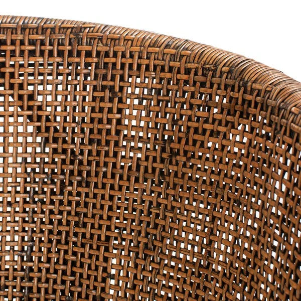 Brando Wood Bar Stool in Black and White with Brown Rattan Back