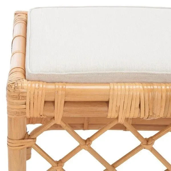 Safavieh Larroux Honey White Rattan Ottoman W/ Cushion