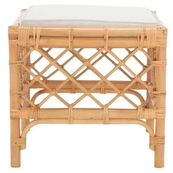Safavieh Larroux Honey White Rattan Ottoman W/ Cushion