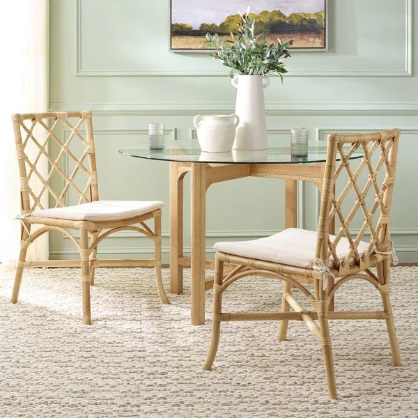 Haru Rattan Dining Chair in Natural and Cream (Set of 2)