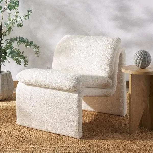 Ainslie Boucle Accent Chair in Ivory with Gentle Curves - The Mayfair Hall
