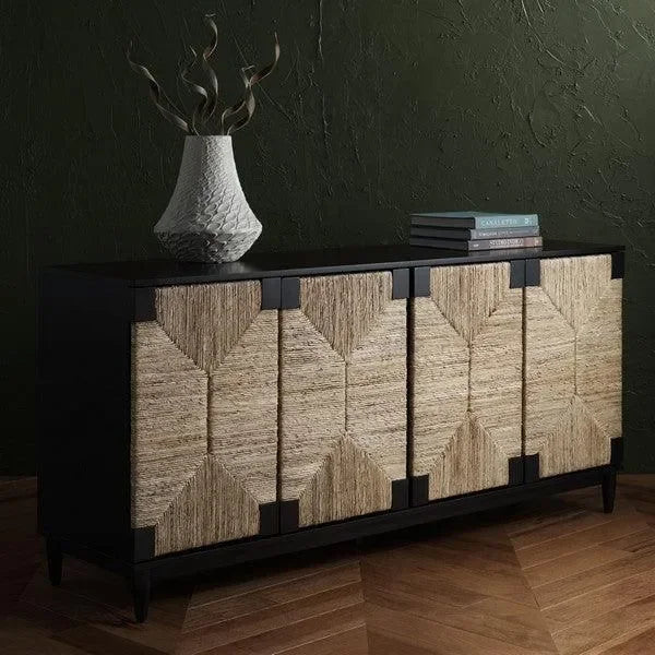 Roseanne Wood Frame Sideboard in Black and Natural - The Mayfair Hall