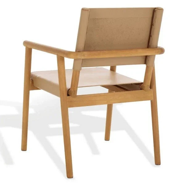 Hutson Leather Dining Chair in Tan with Sungkai Wood Frame - The Mayfair Hall