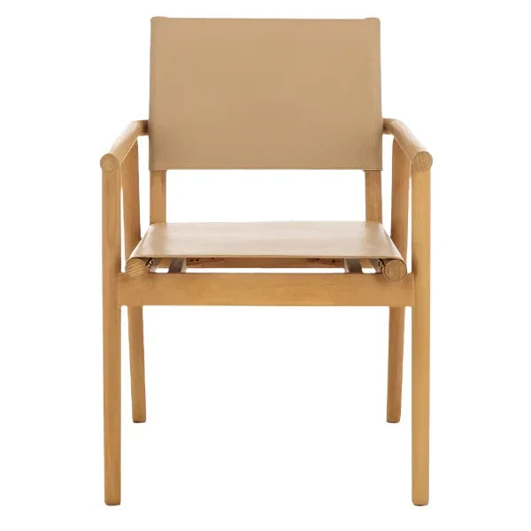 Hutson Leather Dining Chair in Tan with Sungkai Wood Frame - The Mayfair Hall